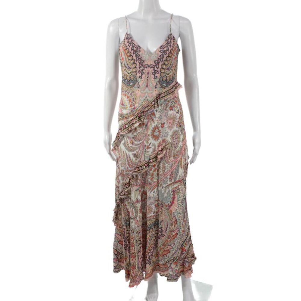 Etro Womens Slip Dress Multi Color Paisley V Neck Sleeveless Knee Size 46
